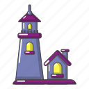 beacon, cartoon, house, light, logo, object, tower