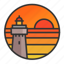 light, lighthouse, ocean, sea, sun, sunset