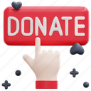 donate, button, charity, give, support, hand, finger, element