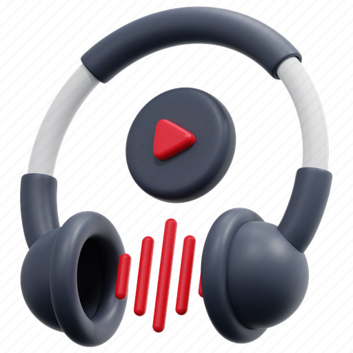 Headphone, video, play, button, headset, music, broadcasting 3D illustration - Download on Iconfinder