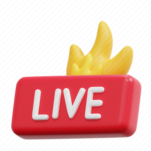 Live, fire, streaming, flame, stream, news, hot 3D illustration - Download on Iconfinder