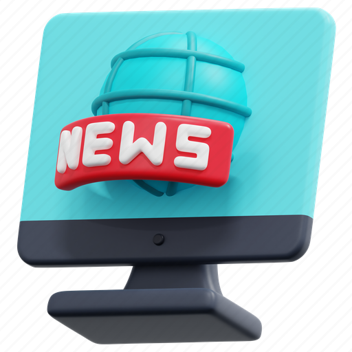 Live, news, broadcast, monitor, computer, report, render 3D illustration - Download on Iconfinder