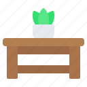 coffee table, table, plant, pot, vase, furniture, living room