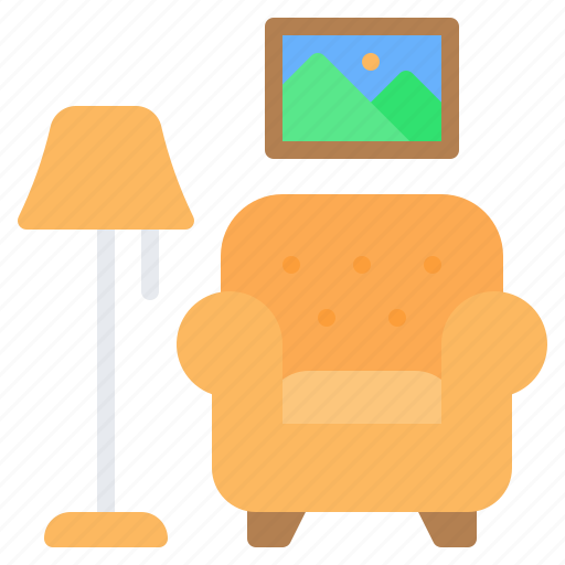 Living room, armchair, sofa, floor lamp, painting, home decoration, furniture icon - Download on Iconfinder