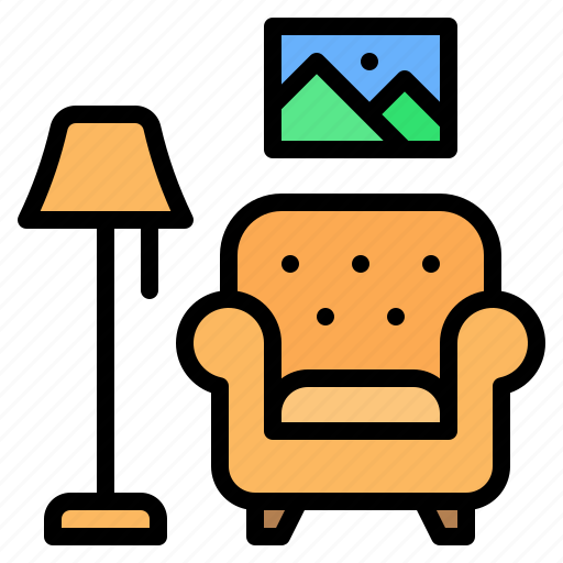 Living room, armchair, sofa, floor lamp, painting, home decoration, furniture icon - Download on Iconfinder