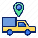 truck, car, delivery, location, pin, direction, navigation