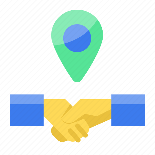 Location, pin, direction, navigation, meeting, shaking, hand icon - Download on Iconfinder