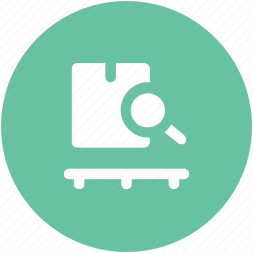 Conveyor belt, delivery package, delivery service, magnifying, package search, parcel tracing, shipment icon - Download on Iconfinder