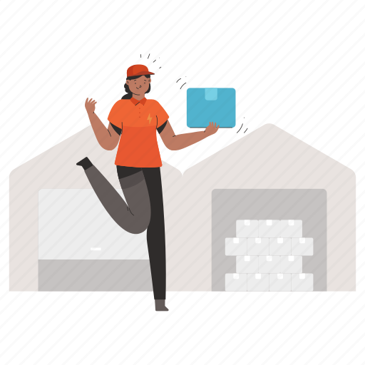 Delivery, storage, warehouse, logistic, package, box, woman illustration - Download on Iconfinder