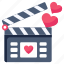romantic film, romantic movie, love movie, clapperboard, romantic filmmaking 