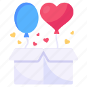 surprise, gift, present, balloons, gift box