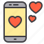 couple, design, heart, love, smartphone 