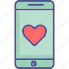 mobile with heart, heart, mobile device, heart on device 