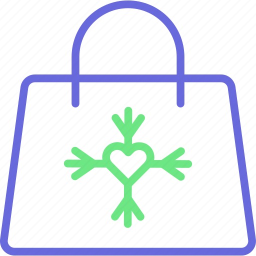 Snowflake tote, bag, hand bag, heart on bag icon - Download on Iconfinder