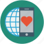 global love concept, globe, globe and mobile, love concept, mobile screen heart, online love concept 