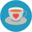 cup of tea and heart, love concept, romance, tea with love sign, teacup with heart 