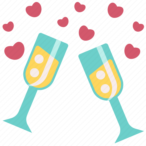 Champagne, romantic, date, celebration, cheers, alcohol, heart icon - Download on Iconfinder