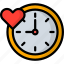 clock, time and date, valentines day, heart, love, watch, time 