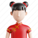 chinese, girl, chinese girl, 3d icon, 3d illustration, 3d render, lunar new year, chinese new year, china 