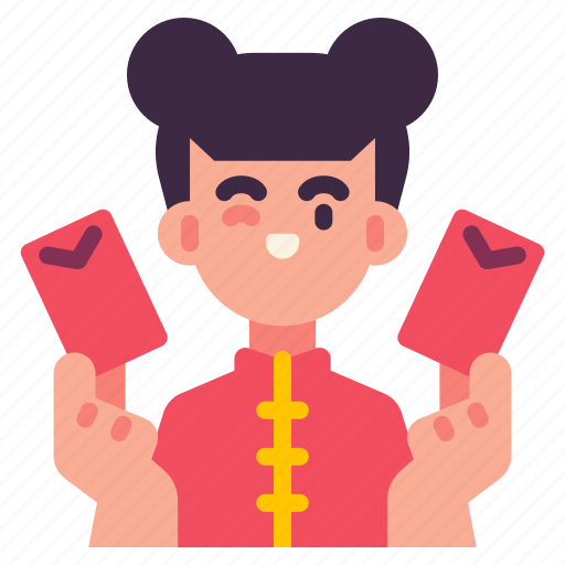 Girl, red, envelope, lucky, chinese, new, year icon - Download on Iconfinder