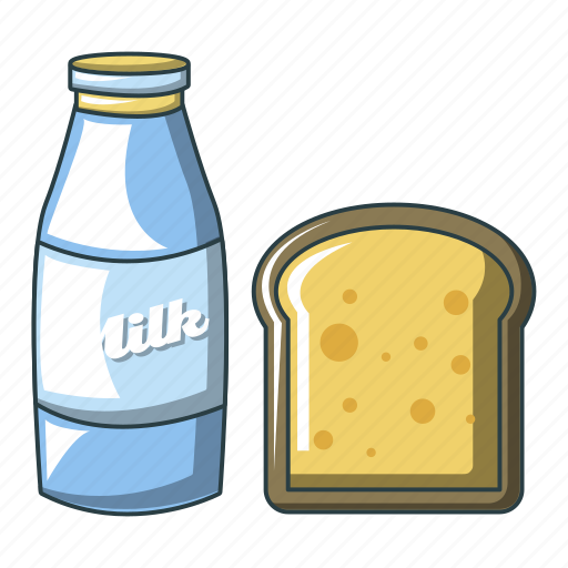 Bottle, bread, butter, cartoon, drink, food, milk icon - Download on Iconfinder