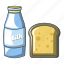 bottle, bread, butter, cartoon, drink, food, milk 