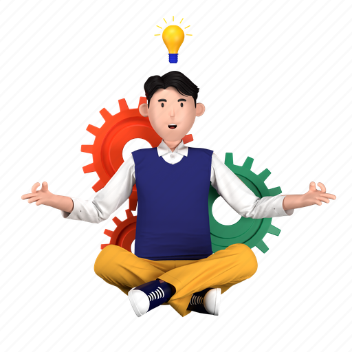 Design thinking, idea, creative, meditation, management, man, lightbulb 3D illustration - Download on Iconfinder