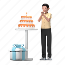 birthday wish, birthday cake, gift, present, blow the candle, man, wish, party, celebration 