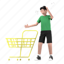empty cart, trolley, out of stock, shopping cart, confused, question, boy, shopping, e-commerce 