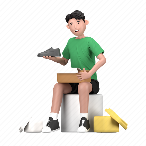 Unboxing, shoes, product, package, review, open, boy 3D illustration - Download on Iconfinder