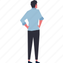 back pose, looking, male person, standing, casual dressing, back view man