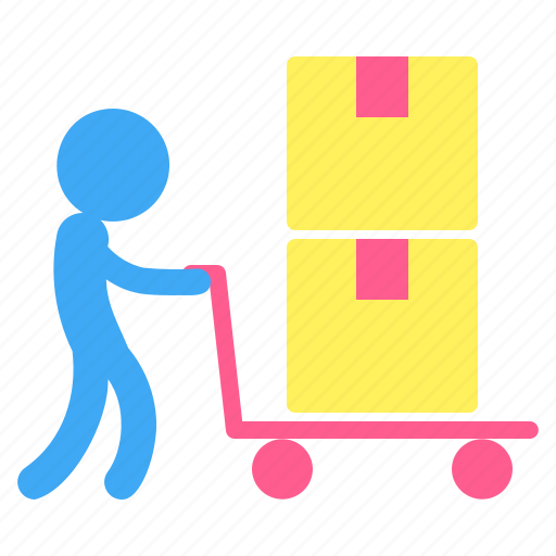 Cart, pictogram, delivery, box, man, package, transportation icon - Download on Iconfinder