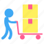 cart, pictogram, delivery, box, man, package, transportation 