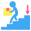 down, pictogram, delivery, box, man, package 