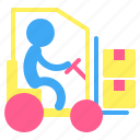 forklift, pictogram, delivery, box, man, package, transportation