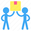 team, pictogram, delivery, box, man, package, cooperation