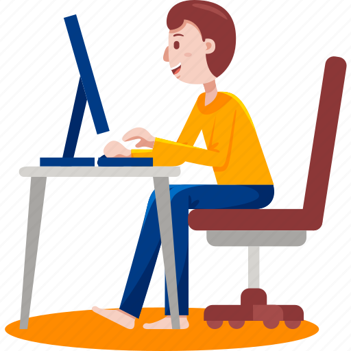 Man, working, computer, work, home, office, business illustration - Download on Iconfinder