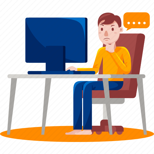 Man, working, computer, from, home, office, business illustration - Download on Iconfinder