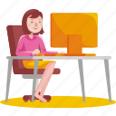 woman, working, computer, work, home, office, business
