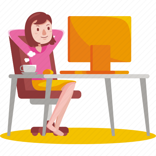 Woman, working, computer, work, home, office, business illustration - Download on Iconfinder