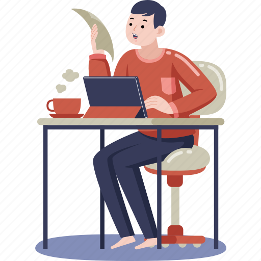 Man, working, digital, tablet, work, home, business illustration - Download on Iconfinder