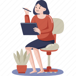 woman, working, digital, tablet, work, home, office 