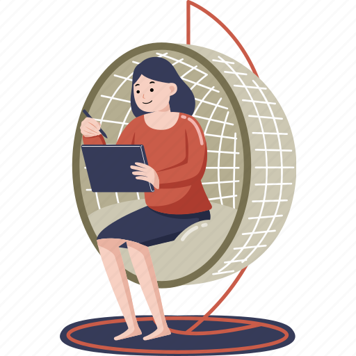 Woman, working, digital, tablet, work, home, office illustration - Download on Iconfinder