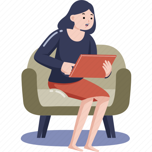 Woman, working, digital, tablet, work, home, office illustration - Download on Iconfinder