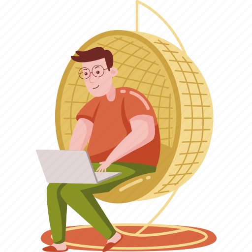 Man, working, laptop, work, home, office, business illustration - Download on Iconfinder