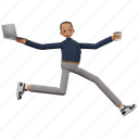 man, jumping, coffee, cup, computer, laptop, person, cartoon, character 