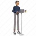 man, standing, using, laptop, stand, computer, people, person, character 