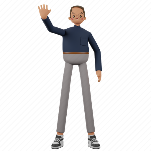 Man, raising, hand, pause, standing, people, person 3D illustration - Download on Iconfinder