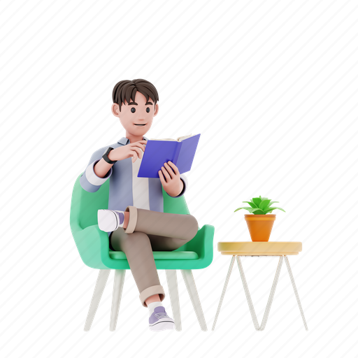 Work, man, reading, book, office, education, business 3D illustration - Download on Iconfinder