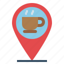 cafe, cup, food, location, lunch, map, restaurant